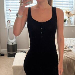 PLT Black Brushed Ribbed Midi Dress